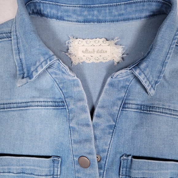 Altar'd State Denim Shorts Romper, Stretch, Light Blue, Size Medium - Picture 2 of 5